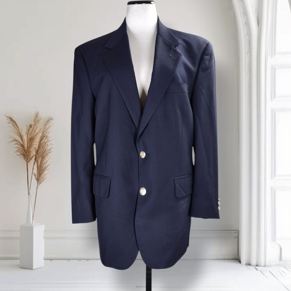 Vintage Burberrys Super 100s Wool Blazer Size 40R Navy Two Button Sport Coat